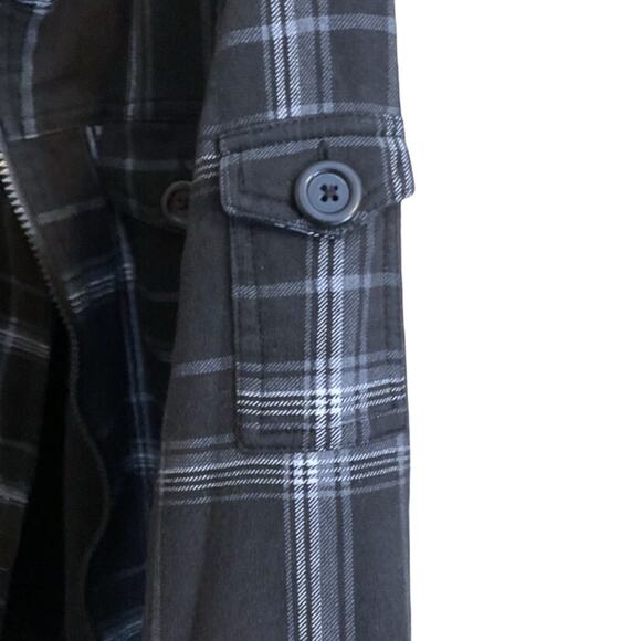 Self Esteem Womens L Black & White Flannel Zip Up Jacket Coat Lined Pockets - Picture 11 of 12